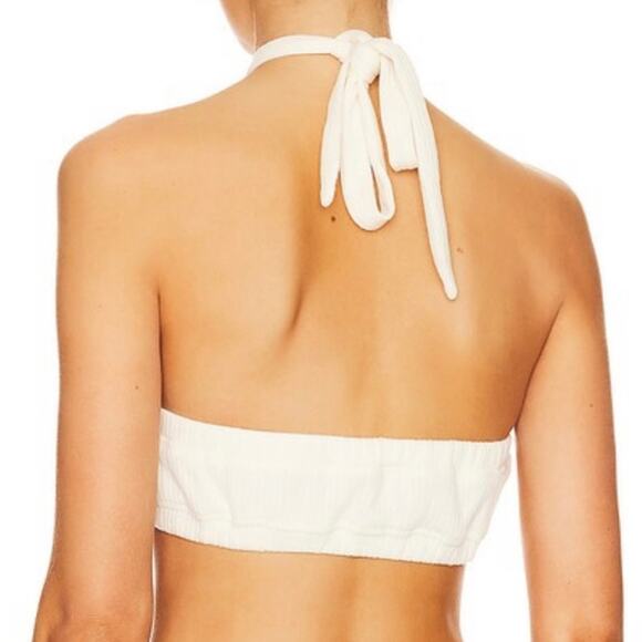 WeWoreWhat Halter Bandeau Cris Cross Crop Top Ivory White Tie Bra M NWT Revolve - Picture 2 of 7